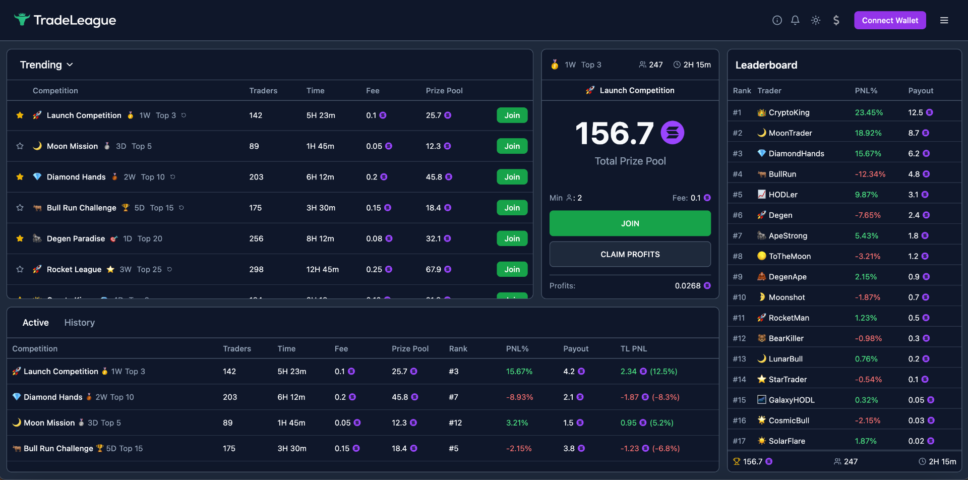 TradeLeague App Interface